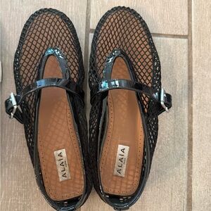 Alaia Black Mesh Flats with Patent Trim